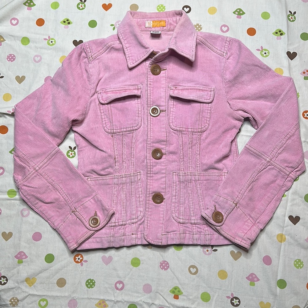 Tulle Corduroy Cropped Button Up Blazer Jacket pink Size M